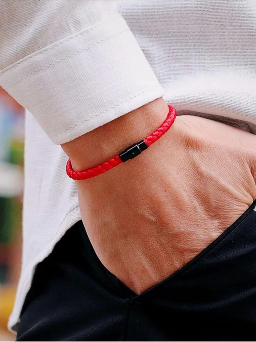Red Braided Cord Bracelet with Black Magnetic Clasp waterproof